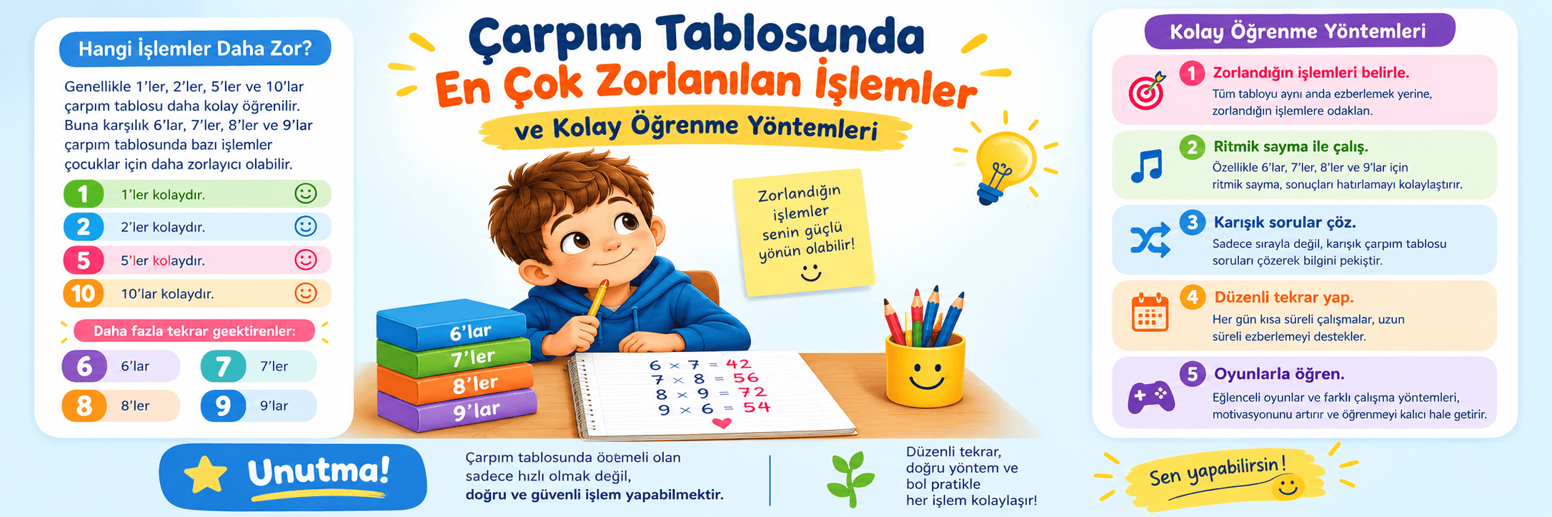 Çarpım Tablosunda En Çok Zorlanılan İşlemler Nasıl Öğrenilir?